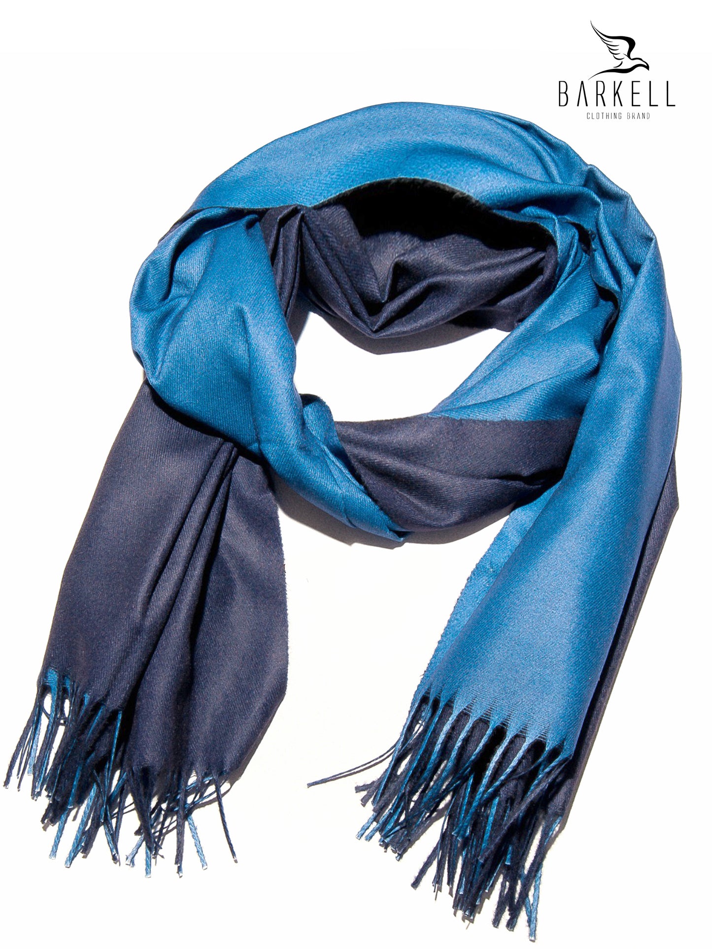 Sciarpa in Lana e 15% di Cashmere di Alta Qualità Bicolore Blu e Azzurro