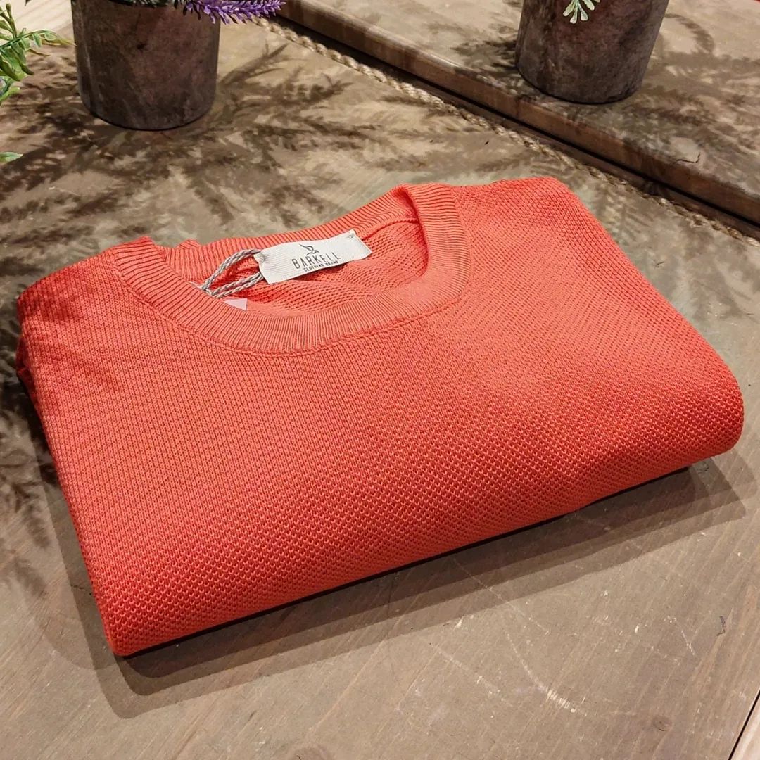 Maglia Girocollo in Puro Cotone Piquet Color Corallo