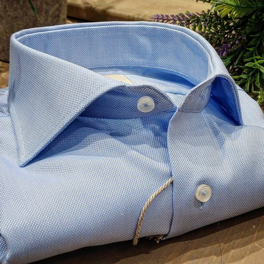 Camicia in Cotone No Stiro Giro Inglese Celeste Collo Francese