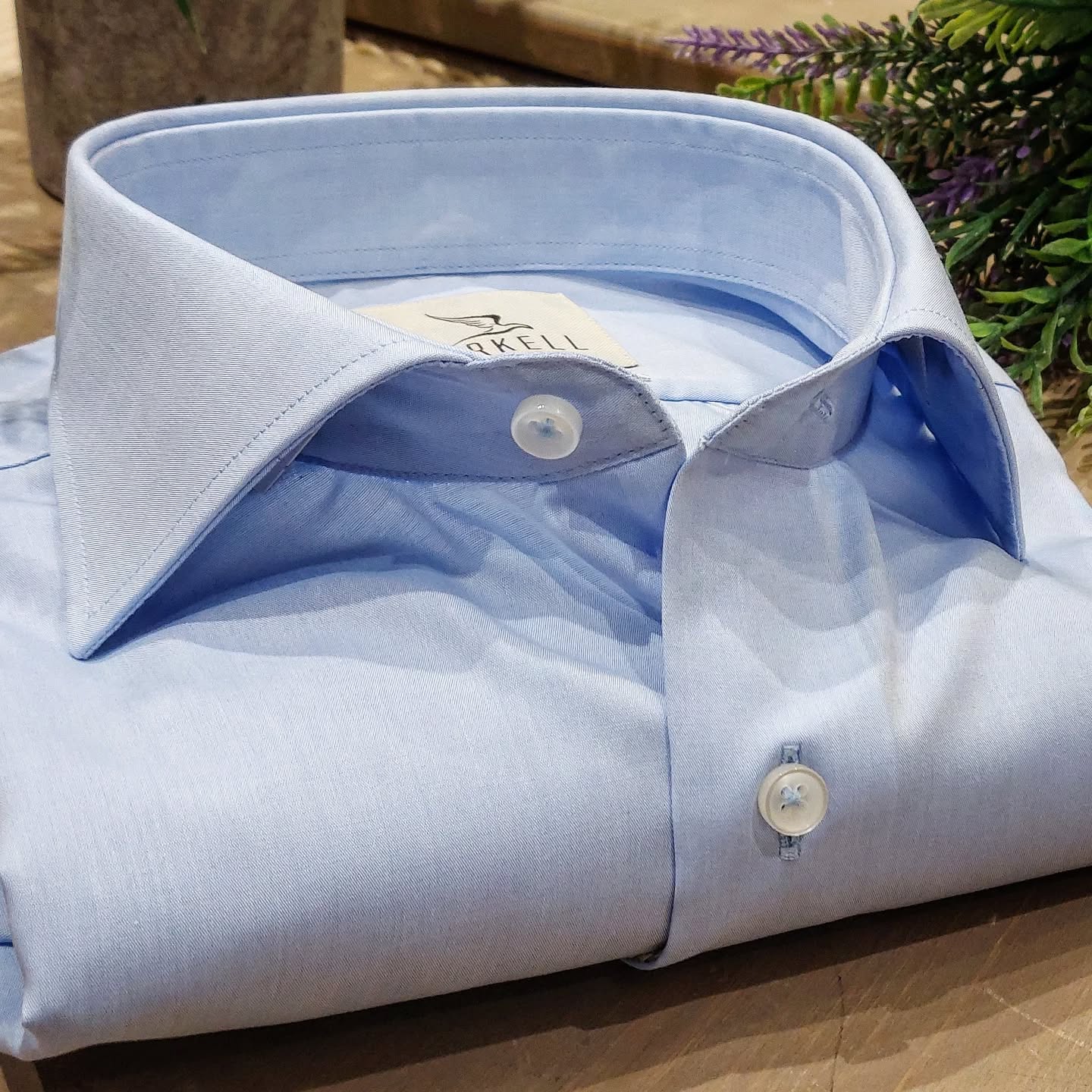 Camicia in Cotone No Stiro Zephir Celeste Collo Francese