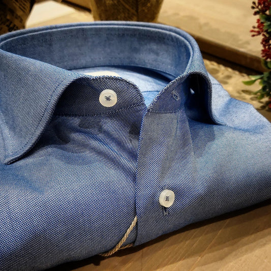 Camicia in Cotone Oxford Blu Chiaro Collo Francese