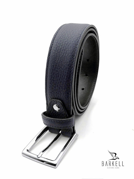 Cintura In Vera Pelle Motivo Alce Blu Chiaro