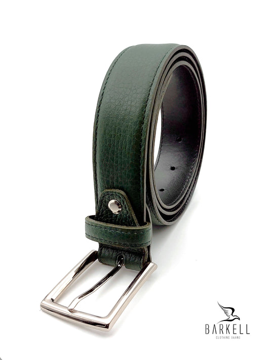 Cintura In Vera Pelle Motivo Alce Verde