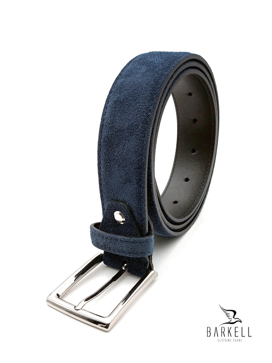 Cintura In Vera Pelle Camoscio Blu Marine