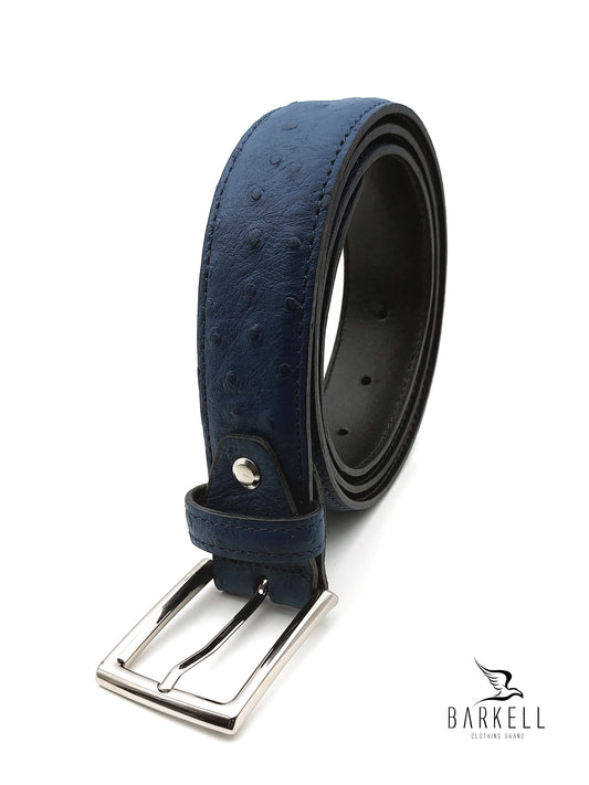 Cintura In Vera Pelle Motivo Struzzo Blu