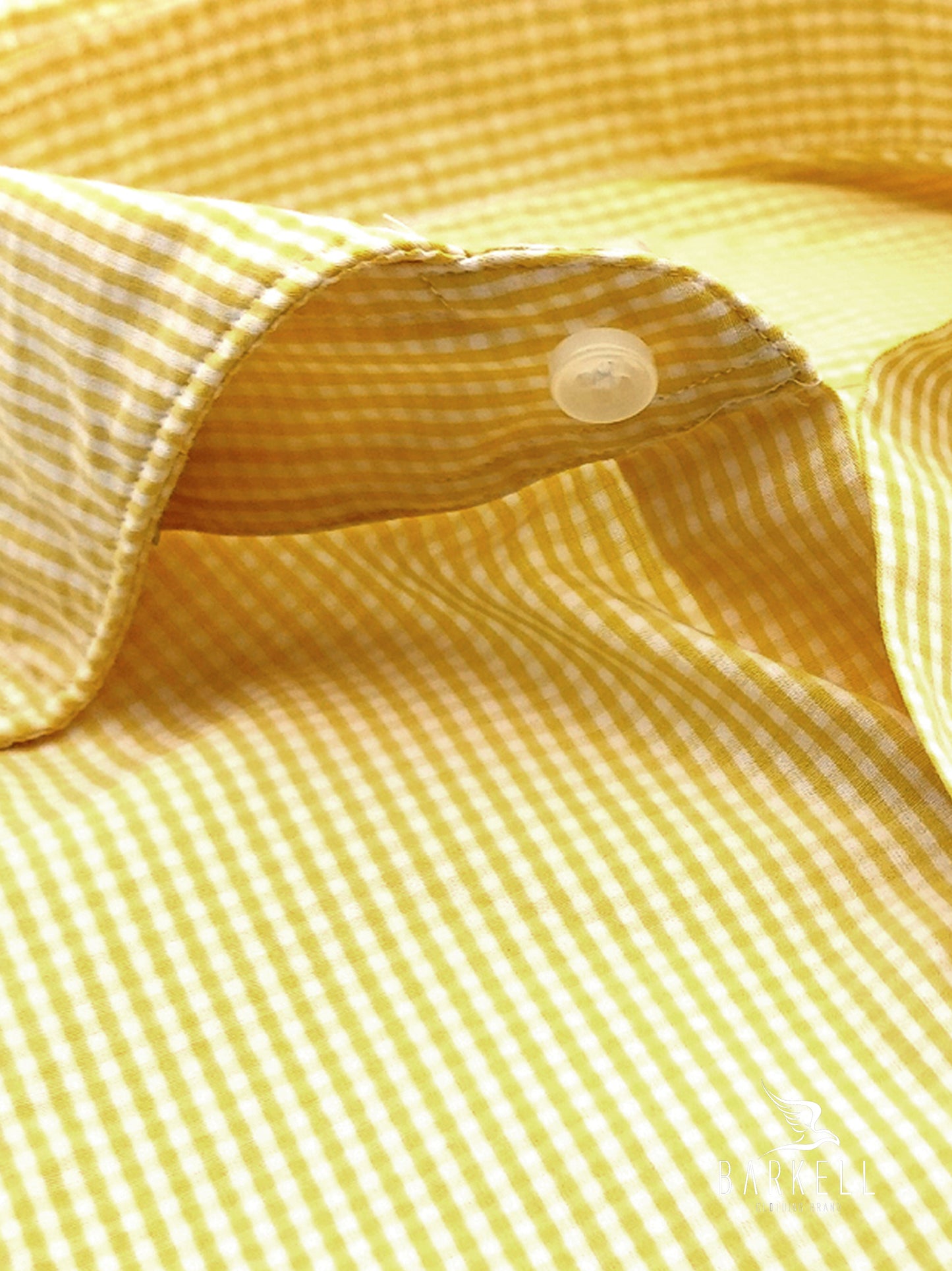 Camicia in Cotone Quadrettino Giallo e Bianco Collo Francese Cutaway