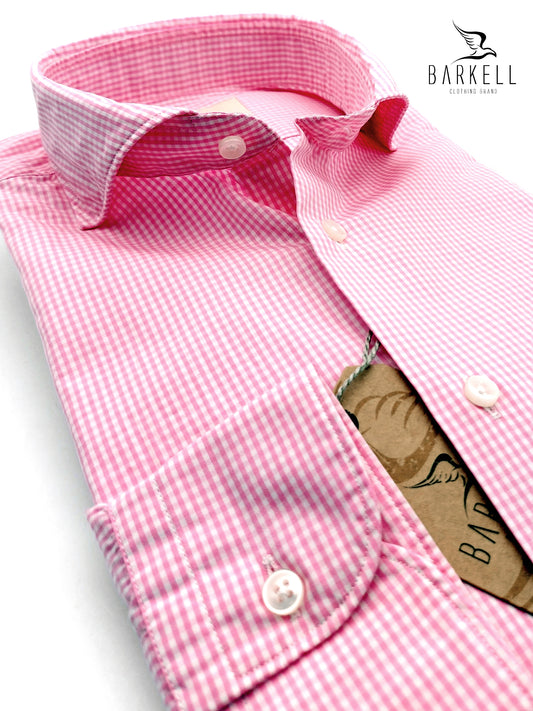 Camicia in Cotone Quadrettino Pink e Bianco Collo Francese Cutaway