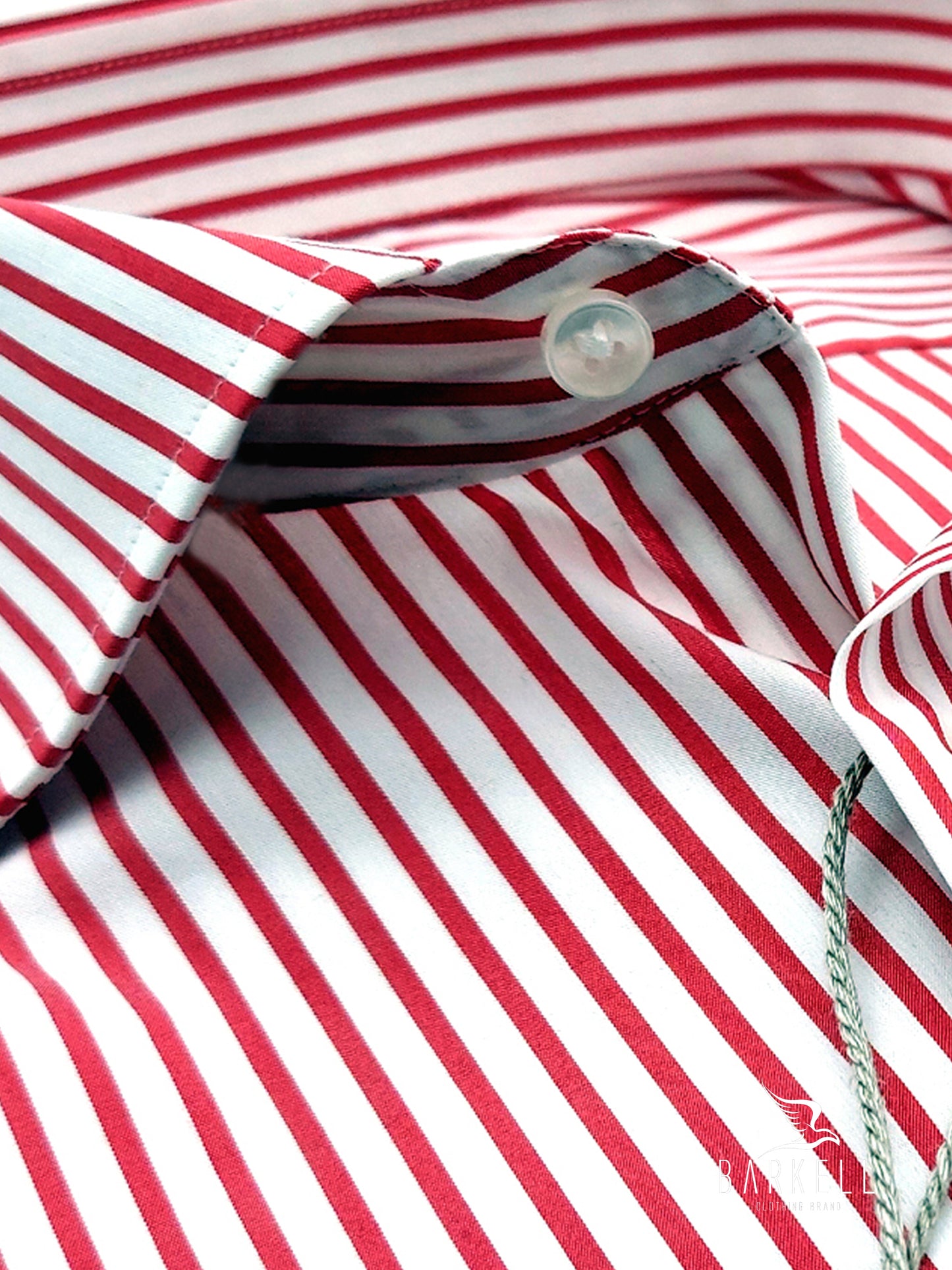 Camicia in Cotone Rigata Bianca e Rossa Collo Francese