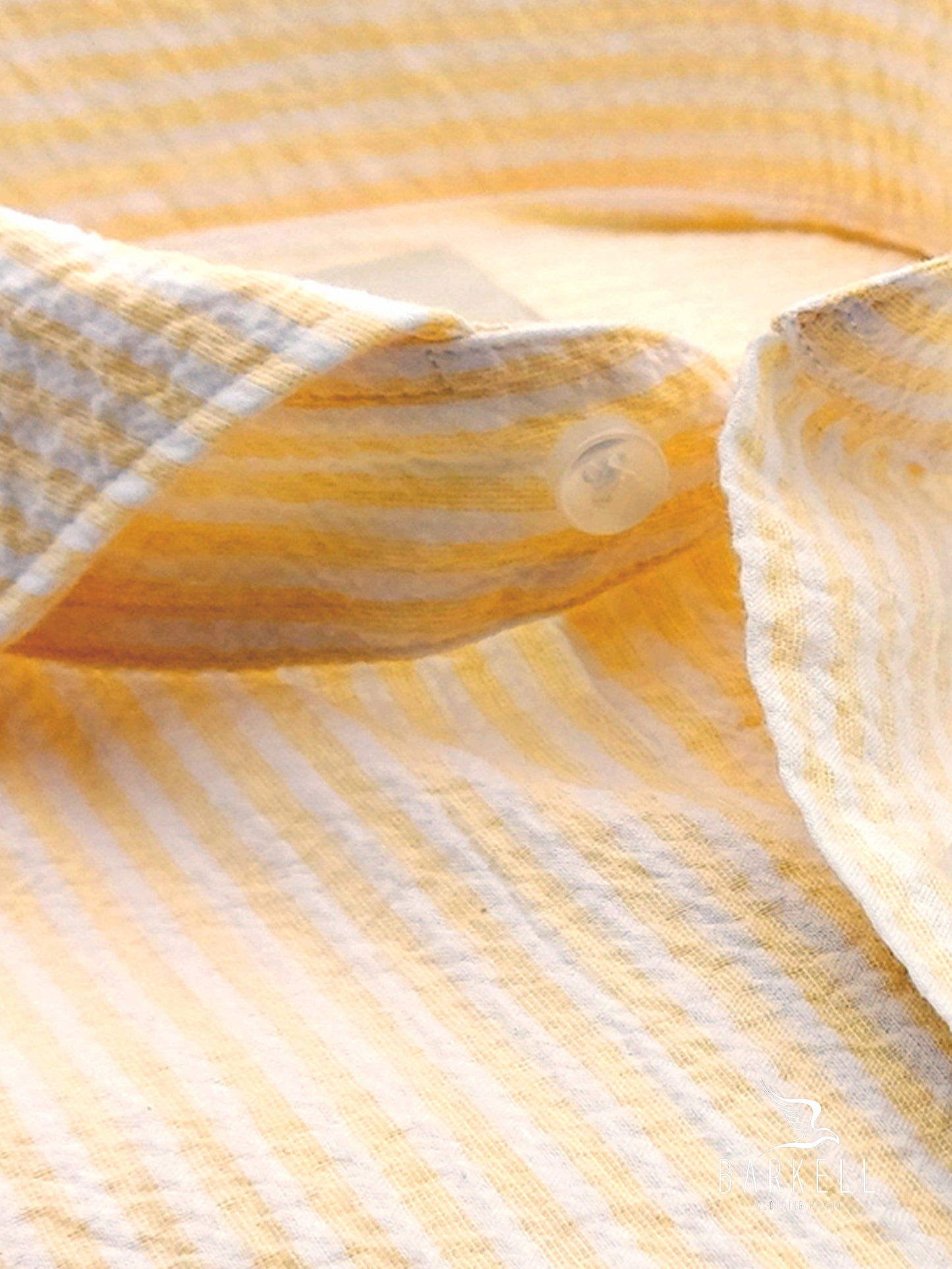 Camicia in Cotone Seersucker Rigata Giallo e Bianco Collo Francese Cutaway