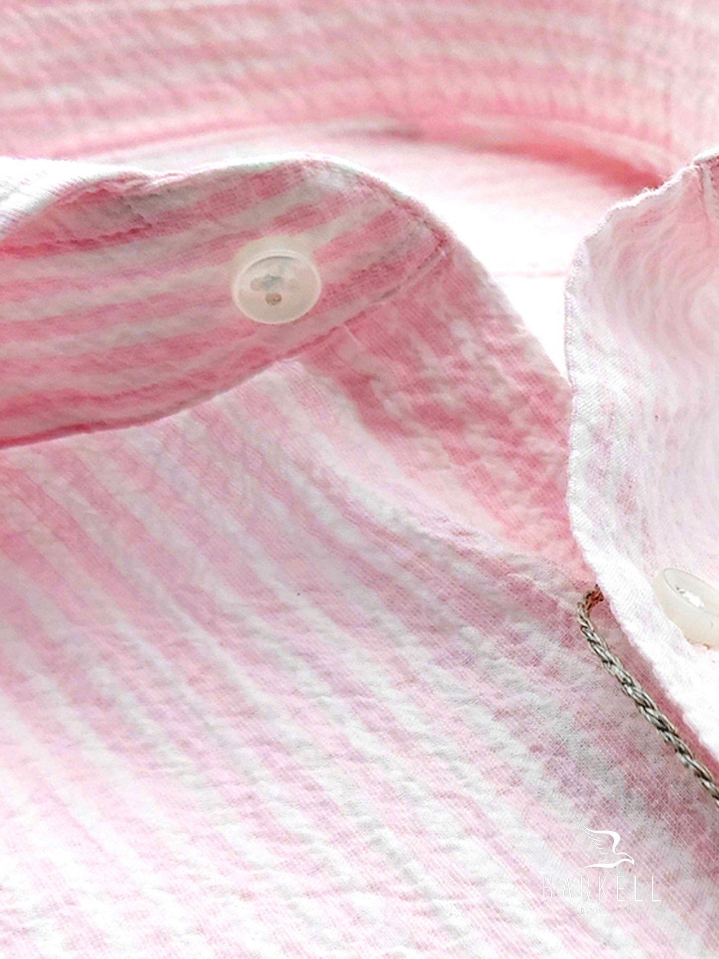 Camicia in Cotone Seersucker Rigata Rosa e Bianco Collo Francese Cutaway