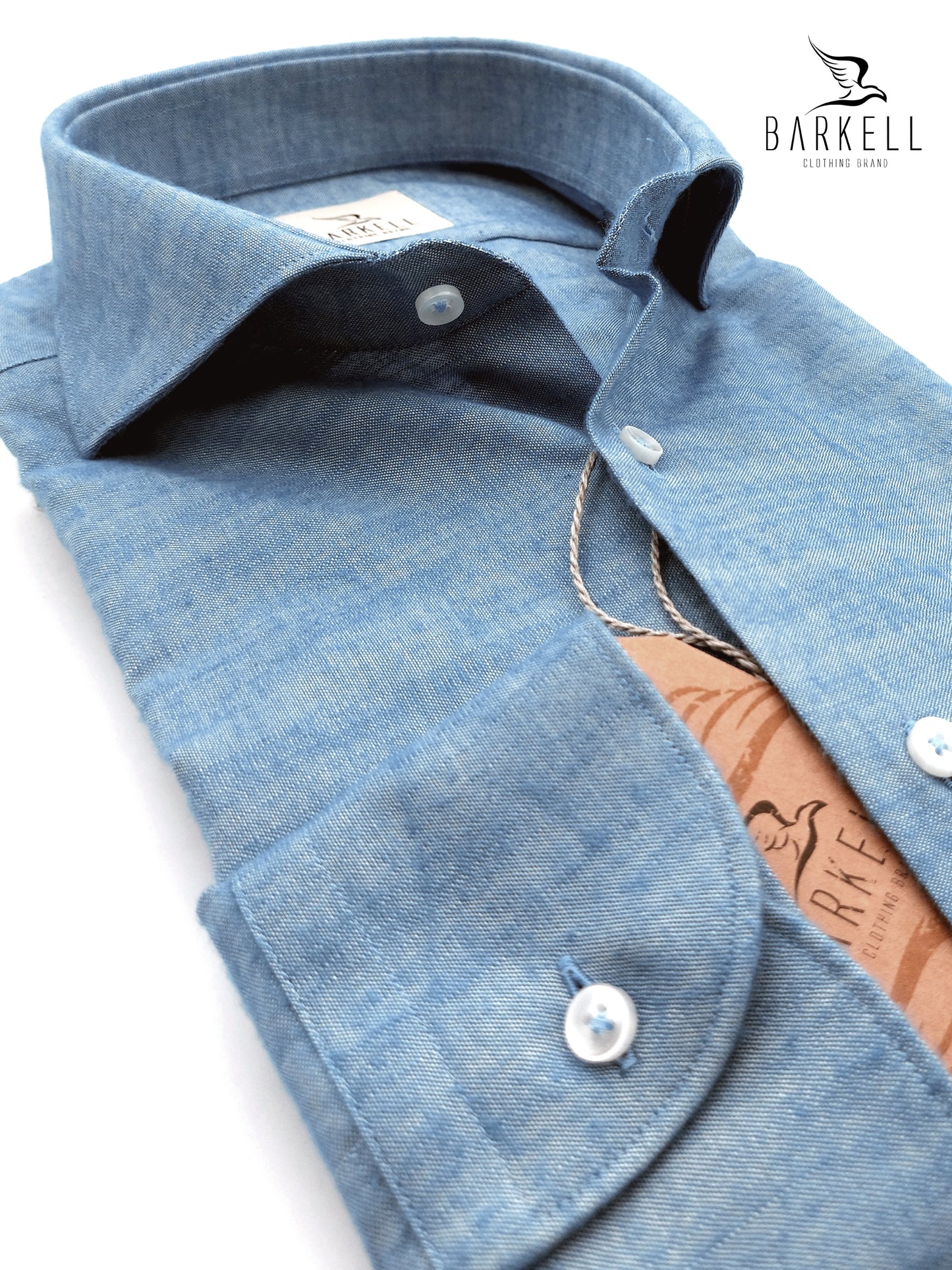 Camicia in Cotone Oxford Flanellato Azzurro Collo Francese