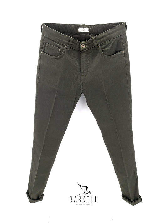 Pantalone Verde Modello Jeans Cinque Tasche in Cotone Drill