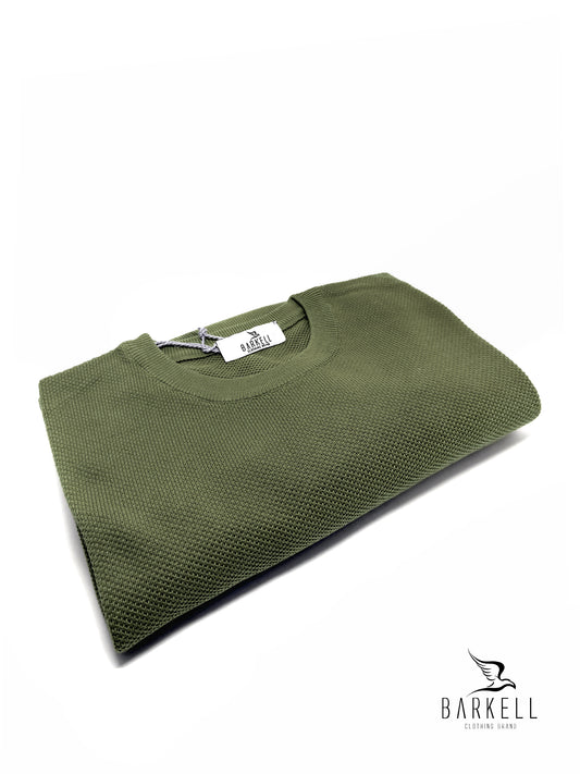 Maglia Girocollo in Puro Cotone Piquet Color Militare