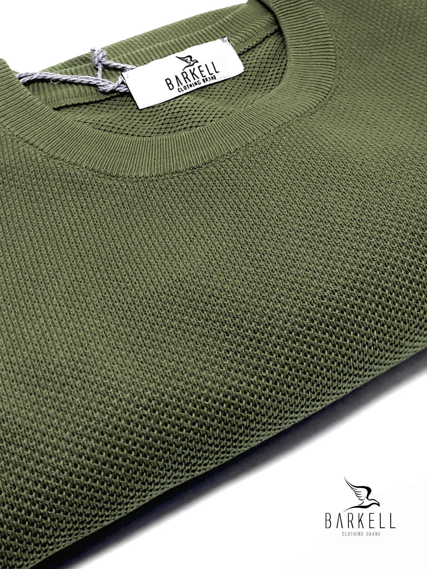 Maglia Girocollo in Puro Cotone Piquet Color Militare