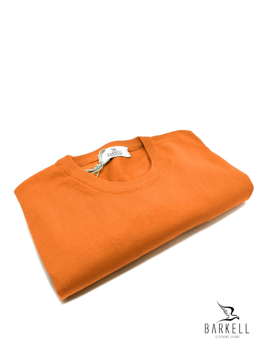 Maglia Girocollo in Puro Cotone Rasato Color Arancio