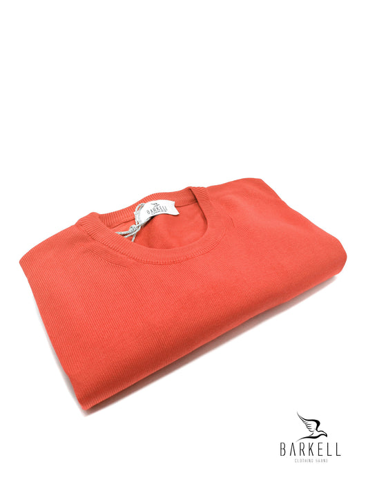 Maglia Girocollo in Puro Cotone Rasato Color Salmone