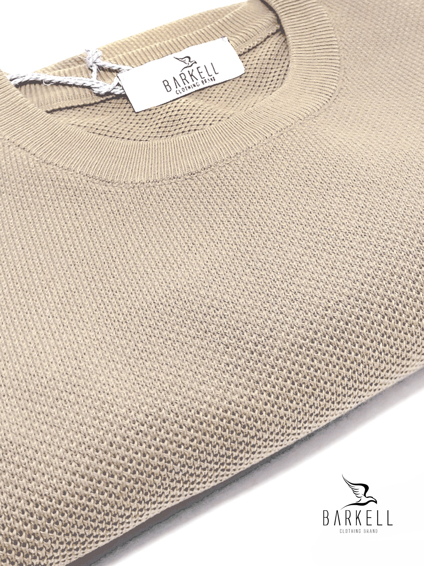 Maglia Girocollo in Puro Cotone Piquet Color Beige