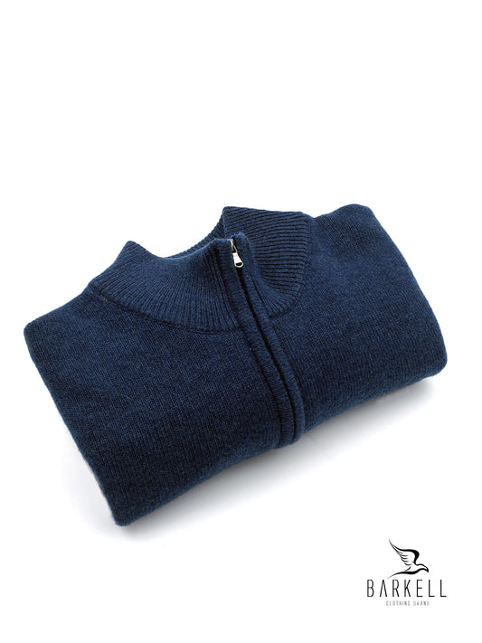 Maglia Mezza Zip in Pura Lana Supersoft Color Blu Denim