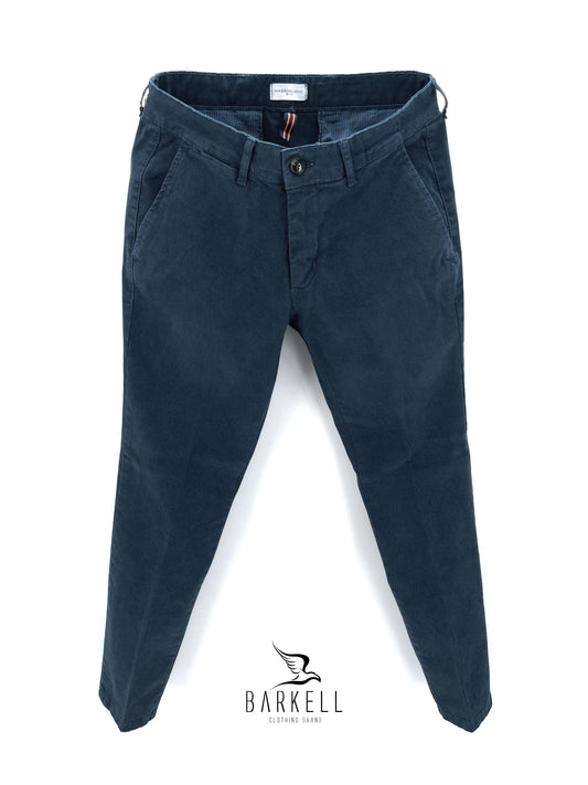 Pantalone Invernale Blu Petrolio Modello Chinos in Cotone Microfantasia Diagonale