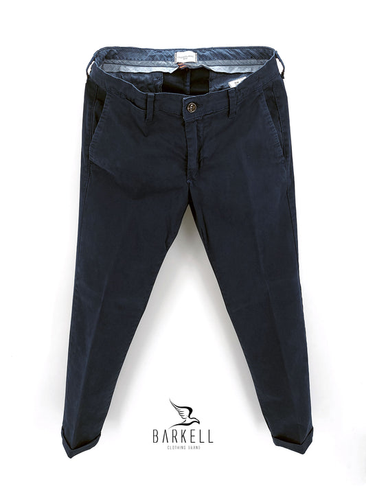 Pantalone Invernale Blu Indaco Modello Chinos in Cotone Raso