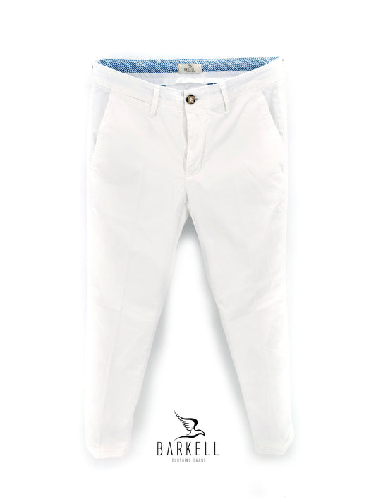 Pantalone Bianco Modello Chinos in Cotone Raso