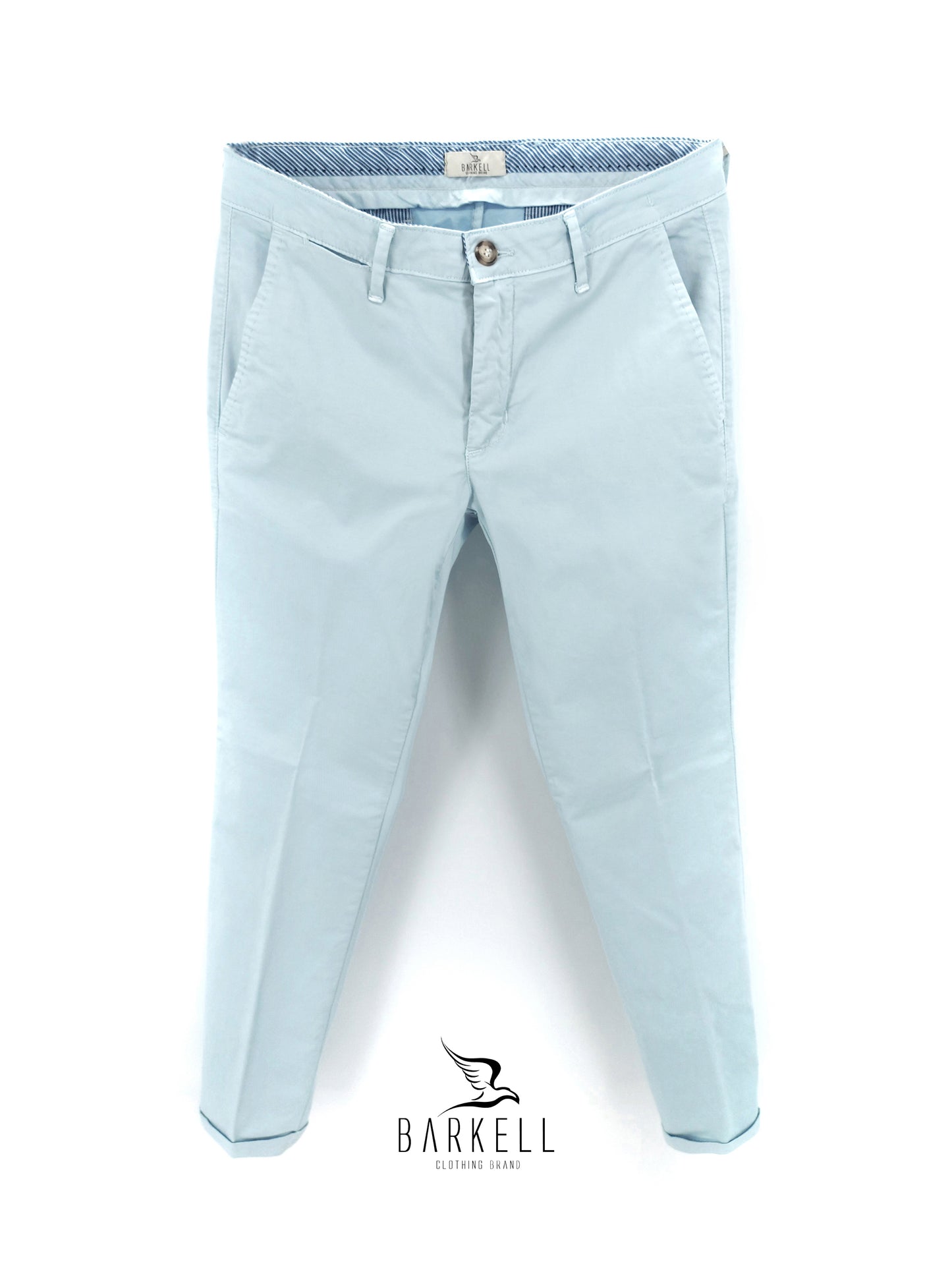 Pantalone Celeste Modello Chinos in Cotone Raso