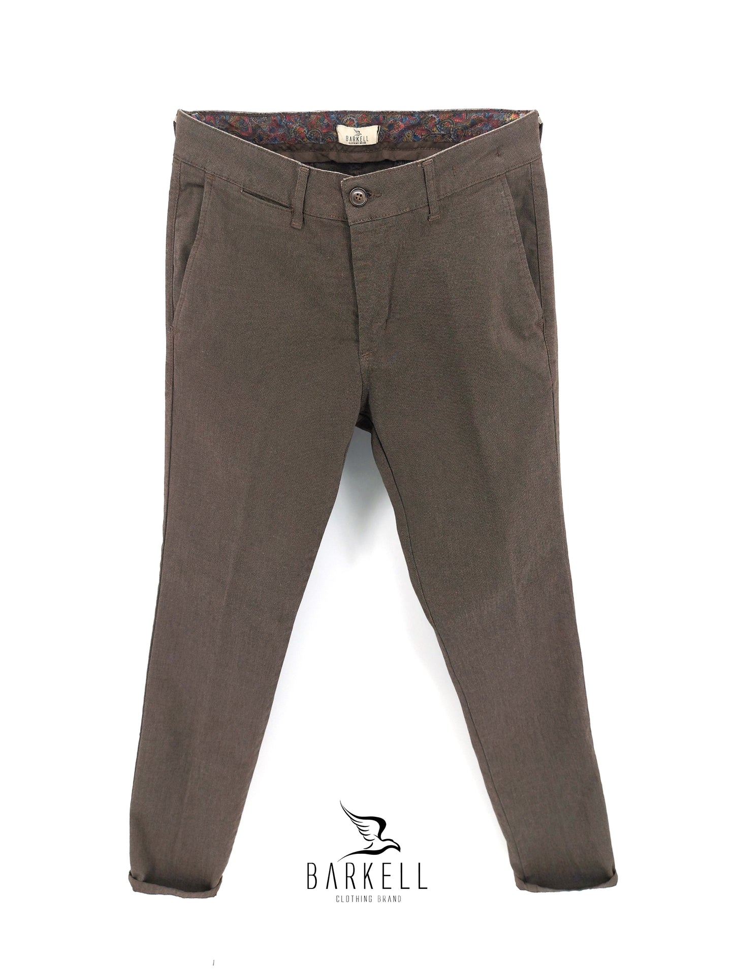 Pantalone Marrone Modello Chinos in Cotone Microfantasia Pernice