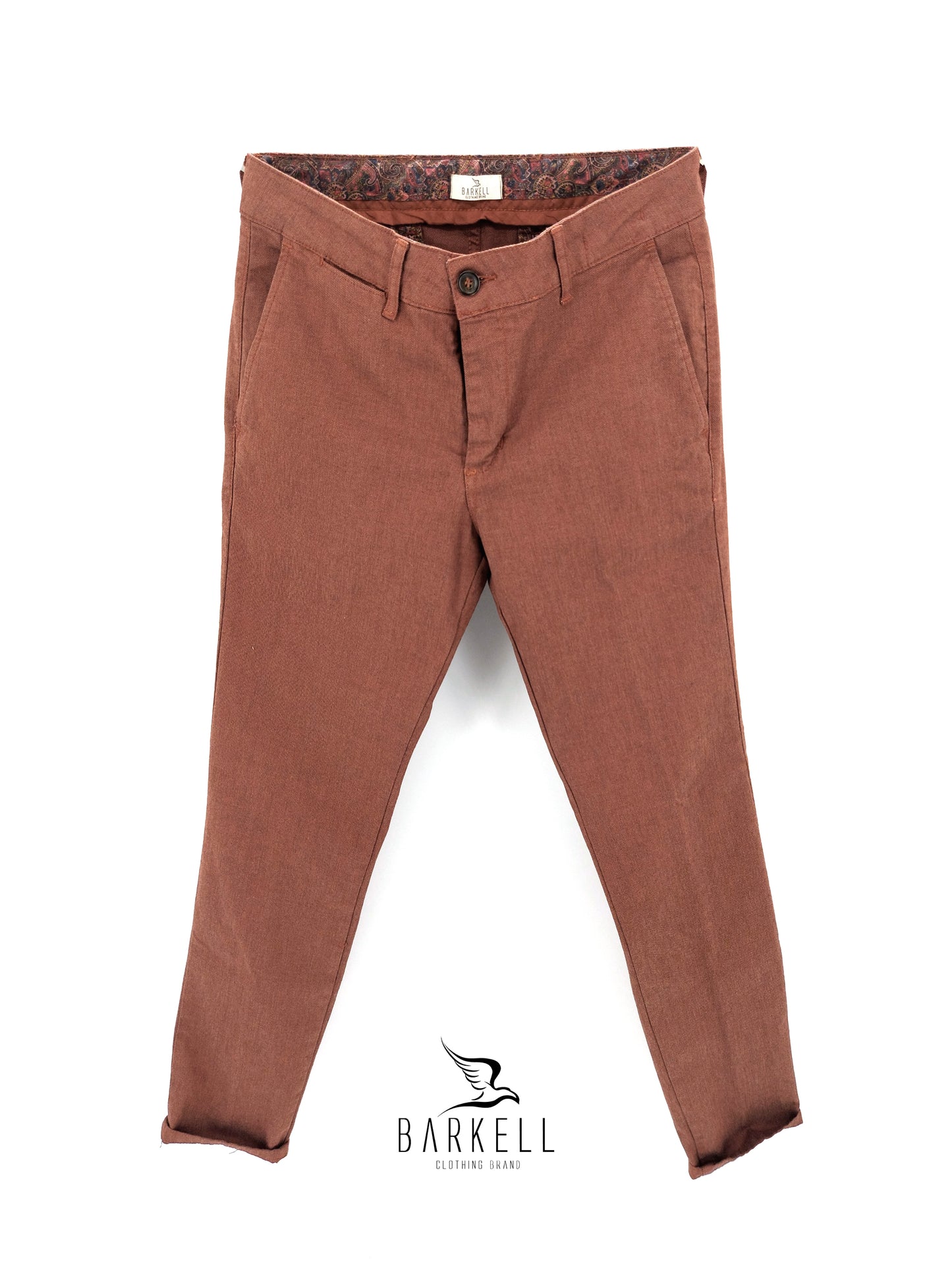 Pantalone Ruggine Modello Chinos in Cotone Microfantasia Pernice