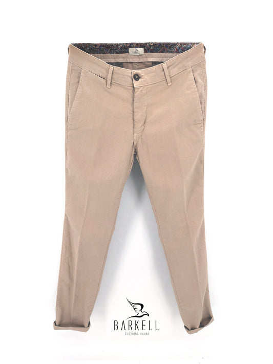 Pantalone Beige Modello Chinos in Cotone Fantasia Diagonale