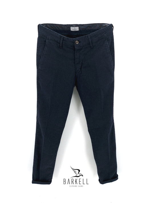 Pantalone Blu Modello Chinos in Cotone Fantasia Diagonale