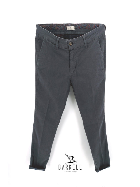 Pantalone Grigio Modello Chinos in Cotone Fantasia Diagonale