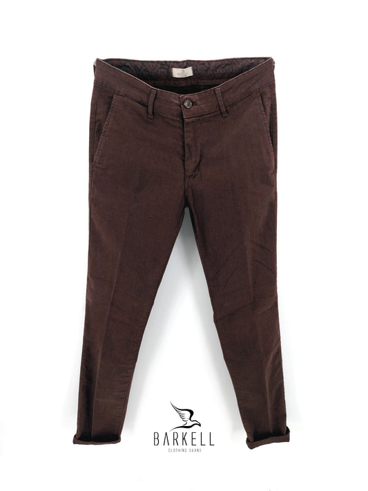 Pantalone Marrone Modello Chinos in Cotone Fantasia Diagonale