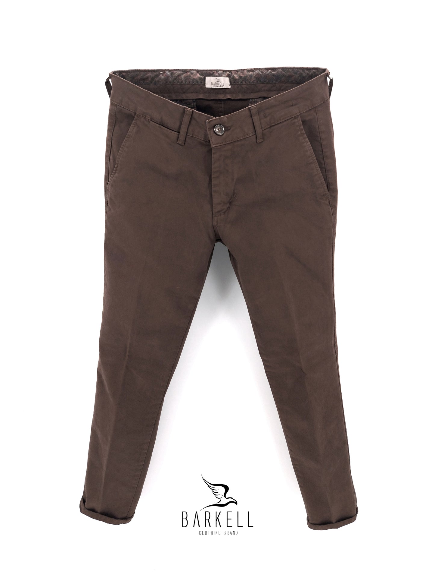 Pantalone Marrone Modello Chinos in Cotone Gabardina