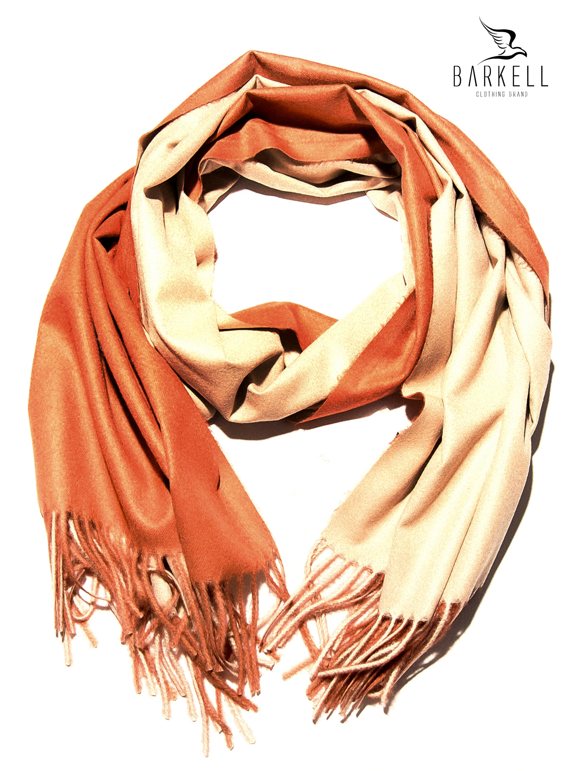 Sciarpa in Lana e 15% di Cashmere di Alta Qualità Bicolore Arancio e Beige Unica
