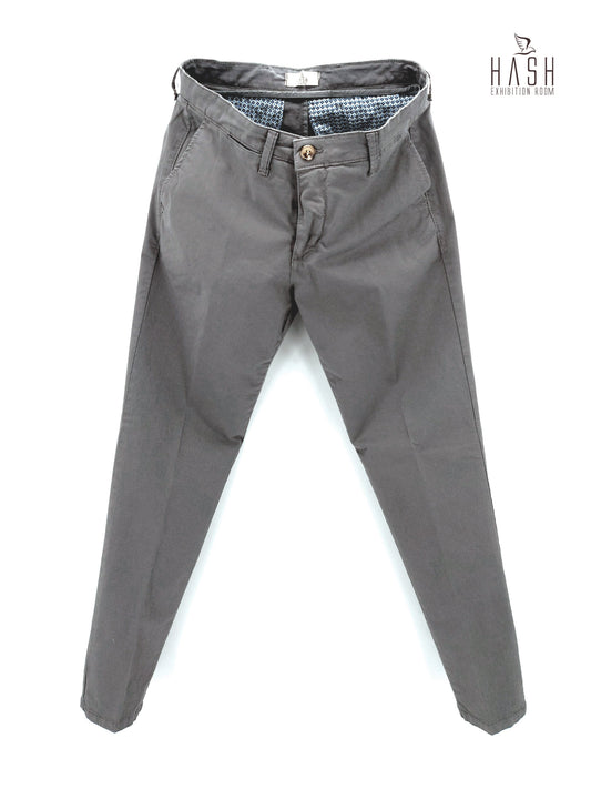 Pantalone Grigio Modello Chinos in Cotone Raso